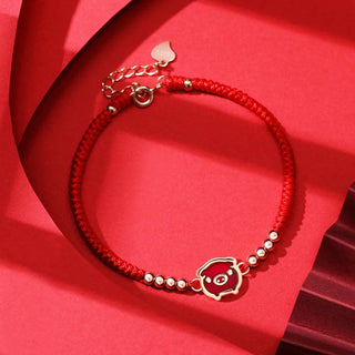Buddha Gift 925 Sterling Silver Chinese Zodiac Luck Faith Discolor Red String Bracelet