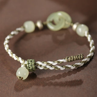 Buddha Gift Natural Hetian Jade Peace Buckle Luck Braided Bracelet