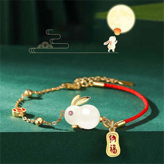 Buddha Gift Year of the Rabbit White Jade Happiness Red String Chain Bracelet