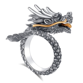 Buddha Gift 925 Sterling Silver Vintage Dragon Design Protection Strength Adjustable Ring