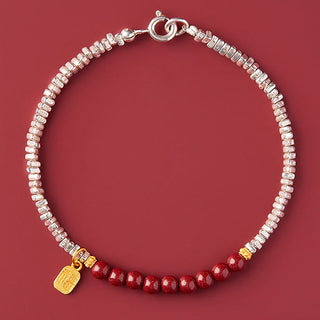 Buddha Gift 925 Sterling Silver Cinnabar Fu Character Blessing Bracelet