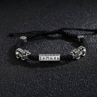 Buddha Gift Double PiXiu Feng Shui Copper Coin Om Mani Padme Hum String Bracelet