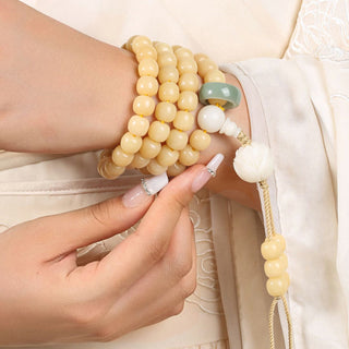 Buddha Gift Natural Bodhi Seed Lotus Dzi Bead Peace Harmony Charm Bracelet