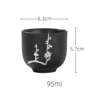 Buddha Gift Hand Painted Lotus Flower Bamboo Chrysanthemum Black Pottery Ceramic Teacup Kung Fu Tea Cup 95ml