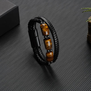 Buddha Gift Natural Tiger Eye Protection Willpower Magnetic Buckle Leather Bracelet