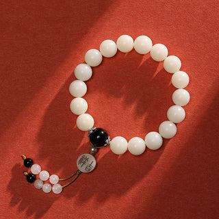 Buddha Gift Bodhi Seed Red Agate Black Obsidian Pink Crystal Rutilated Quartz Peace Wrist Mala Bracelet