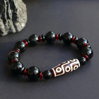 Buddha Gift Black Onyx Nine-Eye Dzi Bead Wealth Protection Bracelet