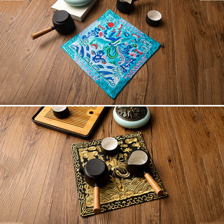 Buddha Gift Phoenix Dragon Kirin Embroidery Cup Mat Pad Tea Cup Coaster Kung Fu Tea Mat