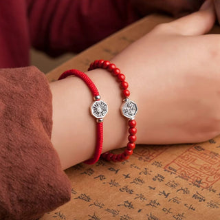 Buddha Gift 925 Sterling Silver Yin Yang Bagua Symbol Cinnabar String Concentration Bracelet