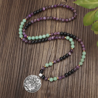 Buddha Gift 108 Mala Beads Amethyst Green Aventurine Lotus Meditation Bracelet