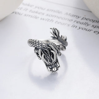 Buddha Gift Vintage 925 Sterling Silver Year Of The Dragon Design Luck Metal Ring