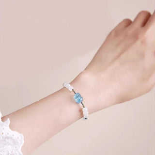 Buddha Gift Natural Aquamarine PiXiu Hetian White Jade Healing Bracelet