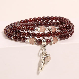 Buddha Gift Natural Garnet Strawberry Quartz Green Beans PiXiu Protection Triple Wrap Bracelet