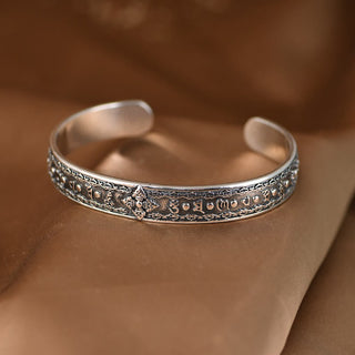 Buddha Gift 925 Sterling Silver Om Mani Padme Hum Double Dorje Engraved Wisdom Cuff Bracelet Bangle
