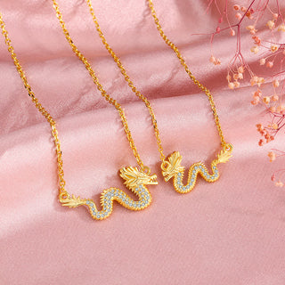 Buddha Gift 925 Sterling Silver Year Of The Dragon Auspicious Golden Dragon Luck Chain Necklace Pendant