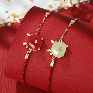 Buddha Gift 925 Sterling Silver Year of the Dragon Natural Hetian Jade Red Agate Cute Dragon Protection Success Bracelet Necklace Pendant Earrings