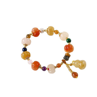 Buddha Gift Natural Golden Silk Jade Crystals Gourd Pixiu Pumpkin Beads Wealth Charm Bracelet