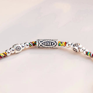 Buddha Gift 925 Sterling Silver Luck Koi Fish Braided Colorful String Bracelet Anklet