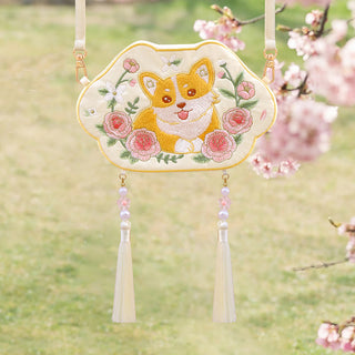 Buddha Gift Embroidery Lucky Panda Cat Shiba Inu Deer Rabbit Fox Flower Cute Animal Hanfu Bag Crossbody Bag Shoulder Bag
