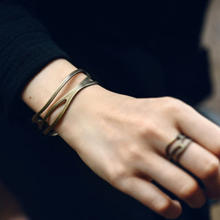 Buddha Gift Vintage Curved Copper Brass Wealth Adjustable Cuff Bracelet Bangle