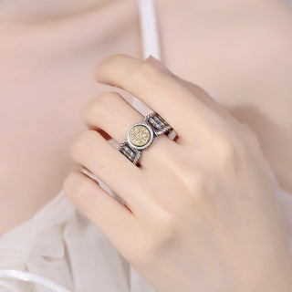 Buddha Gift Tibetan Om Mani Padme Hum Carved Design Copper Coin Purity Rotatable Ring