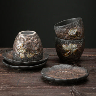 Buddha Gift Lotus Pod Leaf Flower Auspicious Clouds Ceramic Teacup Kung Fu Tea Cup