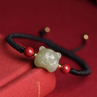 Buddha Gift Jade Cinnabar Lucky Tiger String Bracelet