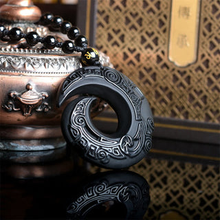 Buddha Gift Natural Black Obsidian Ice Obsidian Strength Necklace Pendant