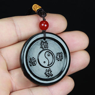 Buddha Gift Natural Hetian Cyan Jade Yin Yang Luck Harmony Necklace Pendant
