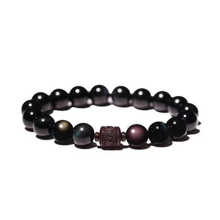 Buddha Gift Natural Gold Sheen Obsidian Rainbow Obsidian Om Mani Padme Hum Fu Character Healing Bracelet