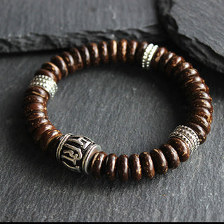 Buddha Gift Natural Tibetan Coconut Shell Om Mani Padme Hum Positive Bracelet