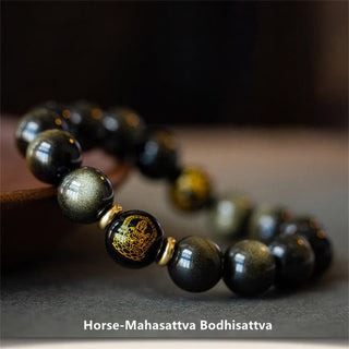 Buddha Gift Chinese Zodiac Natal Buddha Gold Sheen Obsidian Wealth Protection Bracelet
