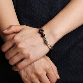 Buddha Gift 925 Sterling Silver Auspicious Dragon Success Handcrafted Braided Bracelet