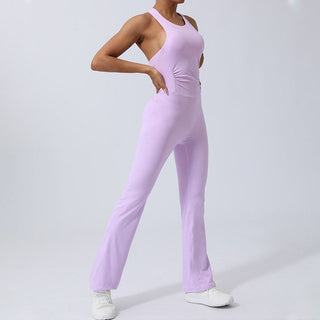 Buddha Gift Women Workout Crisscross Sleeveless Flare Jumpsuit Sports Fitness Yoga Bodysuit