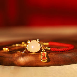 Buddha Gift 925 Sterling Silver Year Of The Dragon Hetian White Jade Chinese Steamed Bun Dragon Design Fortune Blessing Bracelet