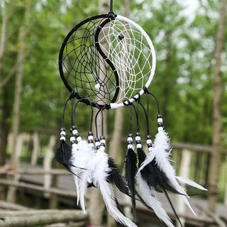 Buddha Gift Yin Yang  Dream Catcher Circular Net with Feathers Balance Decoration