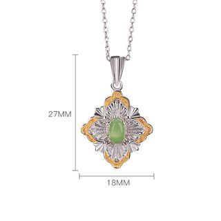 Buddha Gift 925 Sterling Silver Plated Gold Hetian Cyan Jade Rhombus Design Luck Healing Necklace Pendant