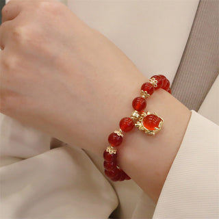 Buddha Gift Year of the Dragon Red Agate Jade Peace Buckle Fu Character Success Bracelet