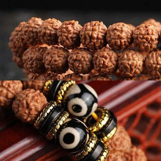 Buddha Gift 108 Mala Beads Rudraksha Bodhi Seed Dzi Bead Luck Wealth Bracelet