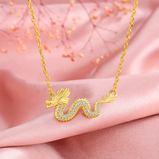 Buddha Gift 925 Sterling Silver Year Of The Dragon Auspicious Golden Dragon Luck Chain Necklace Pendant