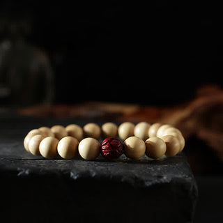 Buddha Gift Tibet Peach Wood Lotus Cinnabar Bagua Yin Yang Luck Wealth Bracelet