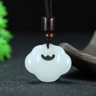 Buddha Gift Tianshan Jade Golden Silk Jade Chinese Lock Charm Abundance Necklace Pendant