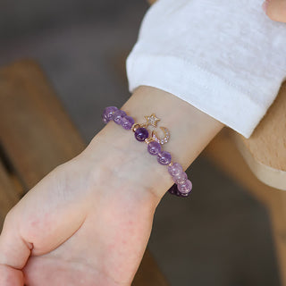 Buddha Gift Amethyst Crystal Moon Star Healing Bracelet