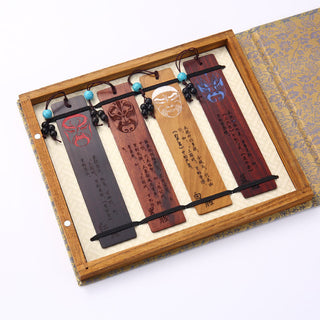 Buddha Gift 4Pcs Four Seasons Plum Orchid Bamboo Chrysanthemum Peking Opera Mask Wood Bookmarks With Gift Box