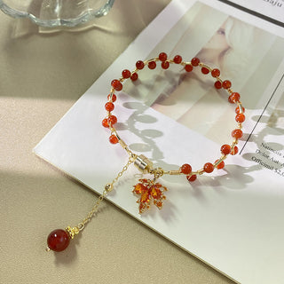 Buddha Gift Red Maple Leaf Luck Charm Bracelet