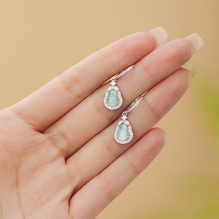 Buddha Gift 925 Sterling Silver Green Jade Gourd Abundance Drop Earrings
