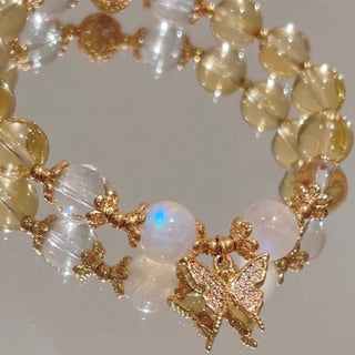 Buddha Gift Citrine Moonstone Butterfly Charm Prosperity Protection Bracelet