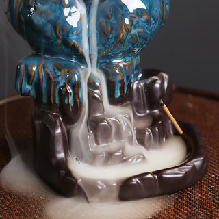 Buddha Gift Cute Owl Ceramic Backflow Smoke Fountain Meditation Healing Incense Burner Decoration