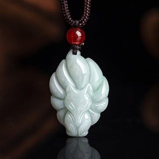 Buddha Gift Natural Jade Nine Tailed Fox Luck Prosperity Necklace Pendant
