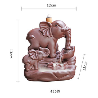 Buddha Gift Tibetan Elephant Purple Clay Backflow Smoke Fountain Protection Incense Burner Decoration